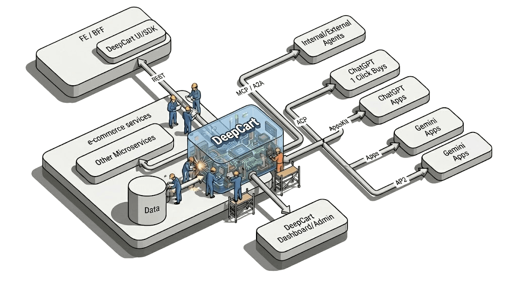 DeepCart AI Architecture - Connecting e-commerce with AI agents